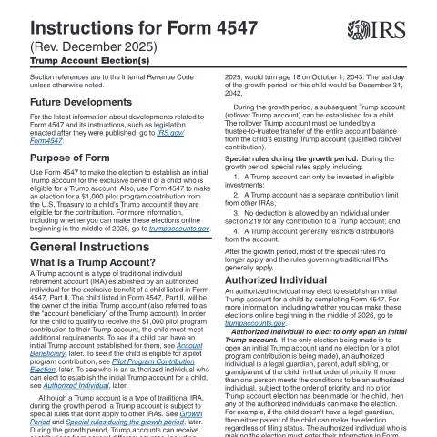 Document preview: Understanding IRS Form 4547 Instructions for Child Accounts — Taxes (CERFA n°INST-4547)