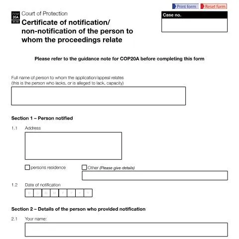 Document preview: Form COP20A Certificate: Notification Requirements Explained — Legal & justice