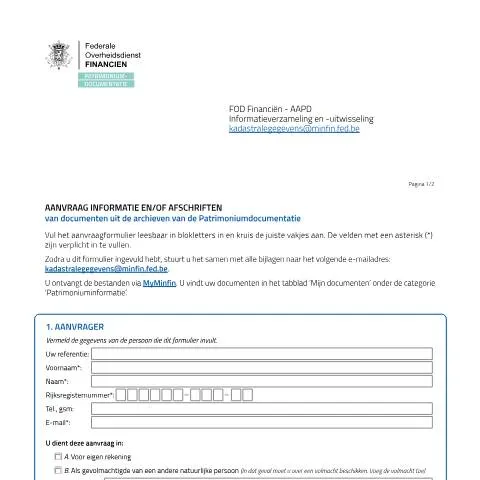 Aperçu du document Guide pour demander un kadastraal archiefstuk en Belgique — Démarches administratives (CERFA n°20250827-form-aanvraag-kadastrale-archiefstukken-part)