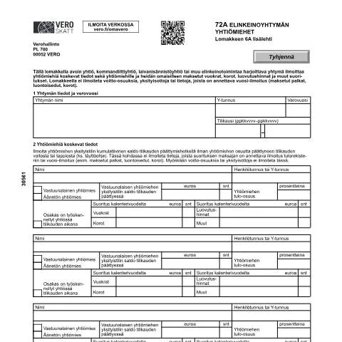 Document preview: Miksi 72A-lomake on tärkeä yhtiömiehille? — Verot & verotus (CERFA n°Vero 3056)