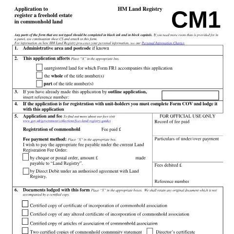 Document preview: Navigating the CM1 Form for Commonhold Land Registration — Government & admin
