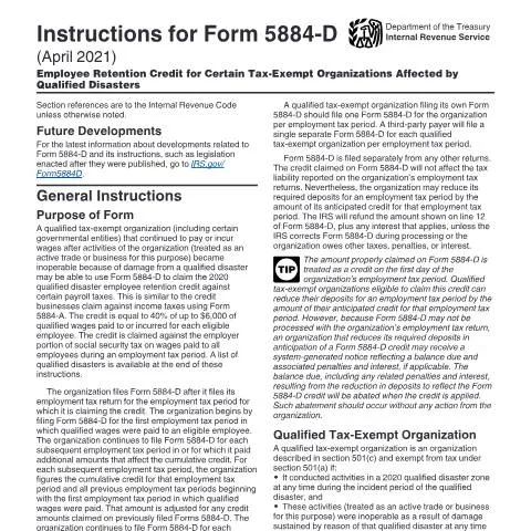 Document preview: Navigating IRS Instructions for Form 5884-D Effectively — Taxes (CERFA n°INST-5884D)