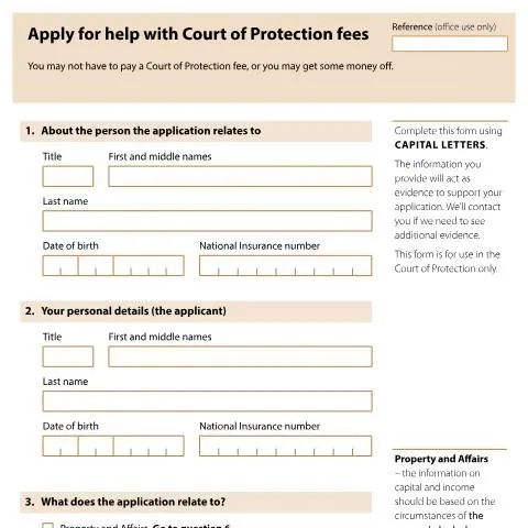 Document preview: Court of Protection Fee Help: Complete Guide to Form COP44A — Legal & justice