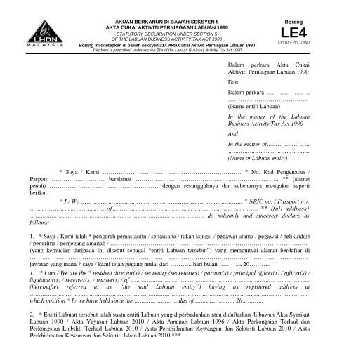 Document preview: Memahami Borang LE4 untuk Perniagaan di Labuan — Perniagaan & profesional