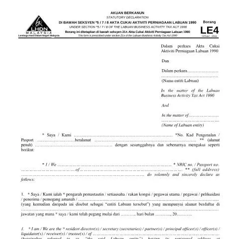 Document preview: Memahami Borang LE4 untuk Entiti Labuan — Perniagaan & profesional