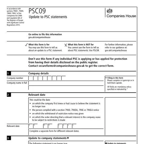 Document preview: When to File PSC09: Updating Your Company's PSC Statements — Business