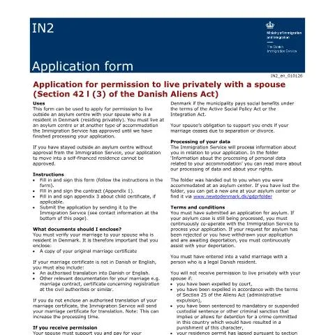 Document preview: Forstå IN2: Opholdstilladelse med ægtefælle i Danmark — Immigration & visa (CERFA n°IN2)