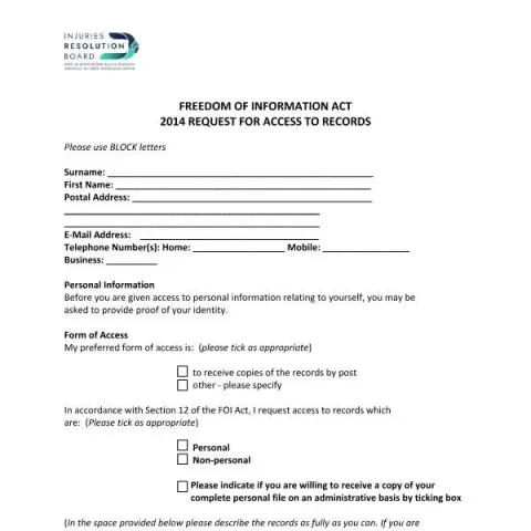 Document preview: Request Access to Records Under the Freedom of Information Act — Government & admin (FOI Request Form)