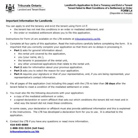 Document preview: How to Use Form L4 to End a Tenancy in Ontario (English / French) — Housing (FORM L4)