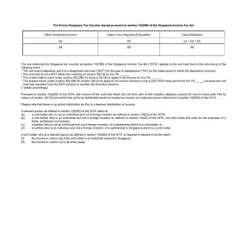 Document preview: Pro Forma Singapore Tax Voucher Explained — Taxes (CERFA n°PRO-FORMA-SINGAPORE-TAX-VOUCHER-ISSUED-PURSUANT-TO-SECTION-10(20B)-OF-THE-SINGAPORE-INCOME-TAX-ACT)