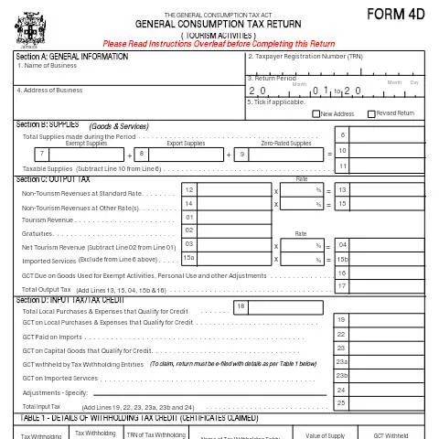 Document preview: Understanding the GCT Return Form 4D for Tourism in Jamaica — Government & admin (CERFA n°4d_jun2014_to_dec2014)