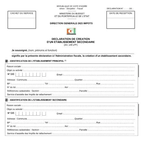 Aperçu du document Comprendre la Déclaration de Création d'Établissement Secondaire — Impôts & fiscalité