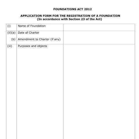Document preview: Essential Guide to Registering a Foundation in Mauritius — Business (APPLICATION-FORM-FOR-THE-REGISTRATION-OF-A-FOUNDATION)