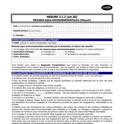 Aperçu du document Aides aqua-environnementales : guide du dispositif 2.1.1 — Démarches administratives (CERFA n°14822*01)