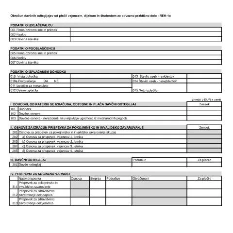 Document preview: Vloga obrazca REK-1a v slovenskem davčnem sistemu — Davki & obdavčitev (CERFA n°REK-1a)