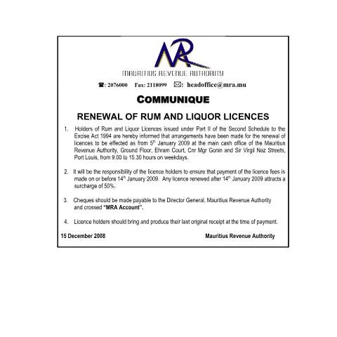 Document preview: Understanding Rum and Liquor Licence Renewal in Mauritius — Government & admin (RenewalRumLiquor_15122008)