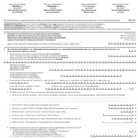 Aperçu du document Formulaire 276DIV : Réduction du précompte mobilier — Démarches administratives (CERFA n°276-div-nl-fr-de-en-1)