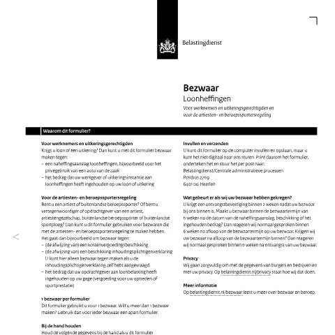 Documentvoorvertoning: Indienen van Bezwaar tegen Loonheffingen — Belastingen (CERFA n°lh1051z1fol)