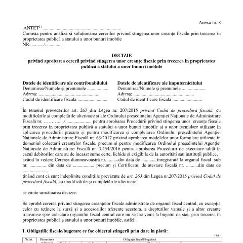 Document preview: Aprobarea stingerei creanțelor fiscale prin bunuri imobile — Impozite & fiscalitate (CERFA n°A8_OPANAF_6942_2024)