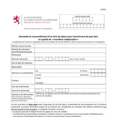 Aperçu du document Guide complet pour le renouvellement du titre de séjour des — Entreprise & professionnels (CERFA n°renouvellement-titre-independant)