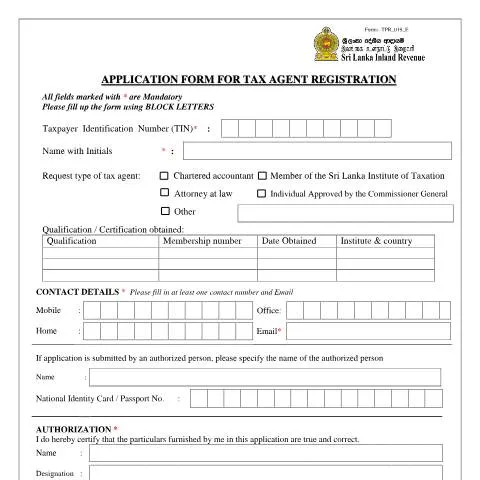 Document preview: Essential Guide to Tax Agent Registration in Sri Lanka — Taxes (CERFA n°TPR_019)