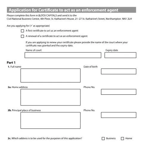 Document preview: Guide to Applying for an Enforcement Agent Certificate in the UK — Legal & justice