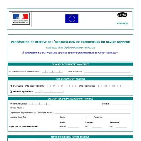 Aperçu du document Gestion des quotas de pêche : procédure de réserve 14854*03 — Démarches administratives (CERFA n°14854*03)
