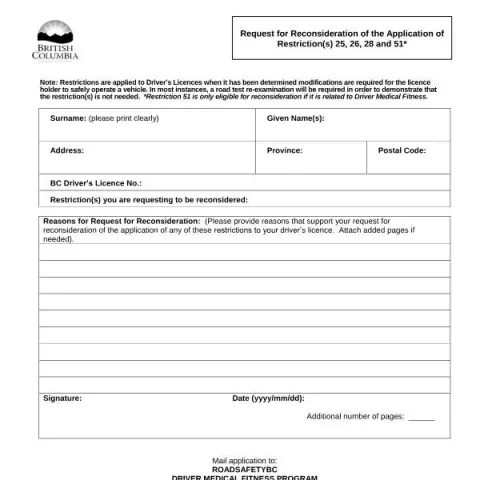 Document preview: Reconsideration of Vehicle Driving Restrictions in British Columbia — Vehicle & driving (MV0707)