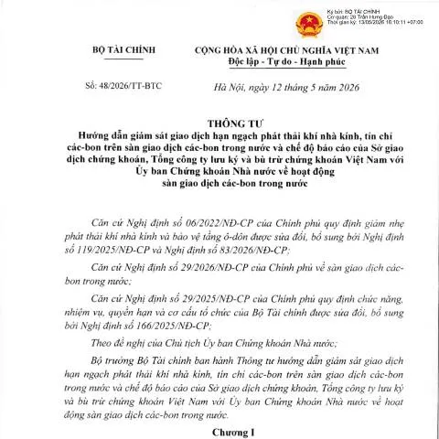 Document preview: Hướng dẫn giám sát giao dịch khí nhà kính theo Thông tư 48/2026/TT-BTC — Thuế & tài chính (CERFA n°48/2026/TT-BTC)