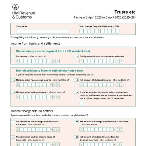 Document preview: How to Complete SA107 for Trust Income in Your Self Assessment — Taxes