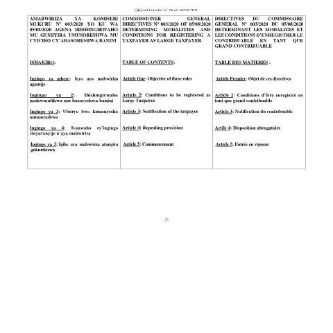 Document preview: Guidelines for Registering Large Taxpayers in Rwanda — Taxes (CERFA n°cg__rules_registering_large_taxpayers_)