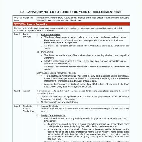 Document preview: Understanding the Explanatory Notes to Form T for Year of Assessment — Taxes (CERFA n°EXPLANATORY-NOTES-TO-FORM-T-FOR-YEAR-OF-ASSESSMENT-2023)