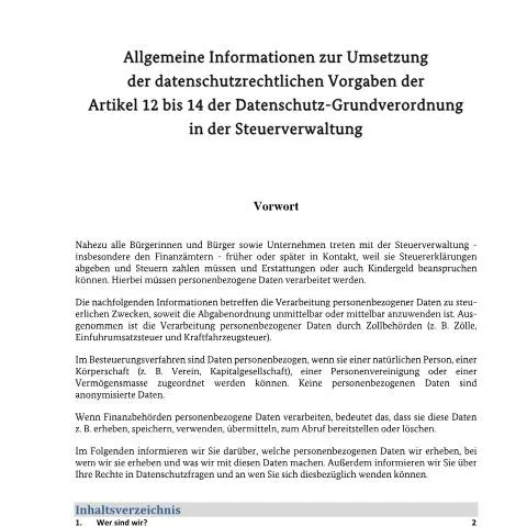 Dokumentvorschau: Datenschutz in der deutschen Steuerverwaltung — Behörden & Verwaltung (CERFA n°allg_informationen_zum_Datenschutz)