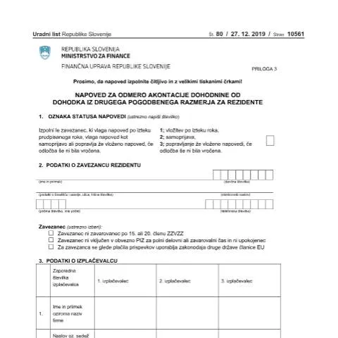 Document preview: Kako izpolniti napoved Doh-Zap3 za akontacijo dohodnine? — Davki & obdavčitev (CERFA n°Doh-Zap3)