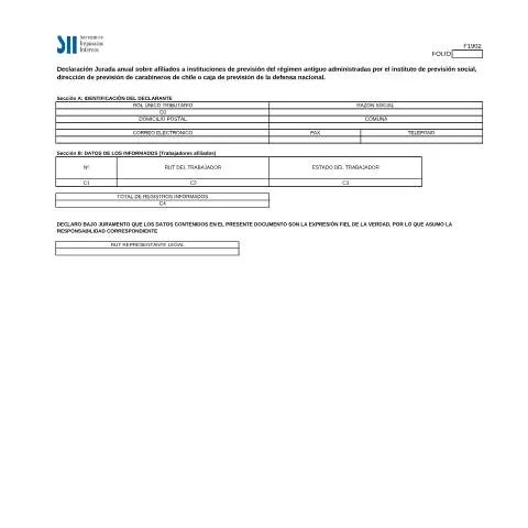 Vista previa del documento Formulario F1902: Declaración Jurada Anual en Chile — Trámites administrativos (CERFA n°F1902)