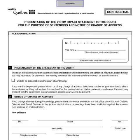 Document preview: Victim Impact Statement and Address Update in Canada — Legal & justice (SJ-754A)