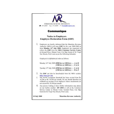Document preview: Navigating the Employee Declaration Form for 2008/2009 — Government & admin (communiqueEDF090708)