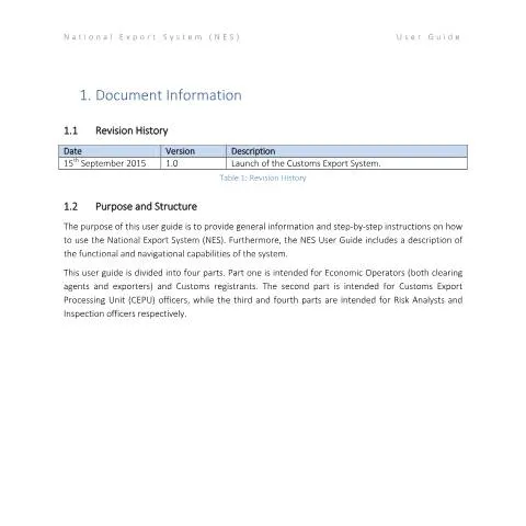Document preview: Comprehensive Guide to the National Export System — Customs & trade (CERFA n°national-export-system-user-manual)