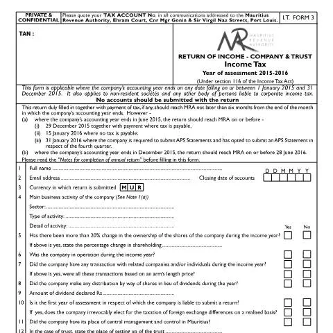 Document preview: The Importance of IT Form 3 in Mauritius Tax Reporting — Taxes (IT033A150715)