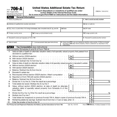Document preview: Navigating IRS Form 706-A for Estate Management — Taxes (CERFA n°706A)