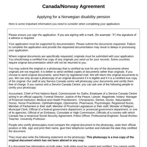 Document preview: Navigating the Norway/Canada Disability Pension Application — Health (CERFA n°NAV_12_06_05)