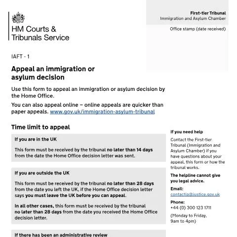 Document preview: Guide to Appealing Immigration or Asylum Decisions in the UK — Legal & justice