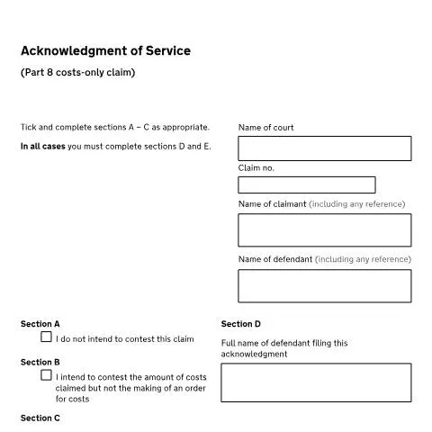 Document preview: Form N210A: Acknowledgment of Service for Costs-Only Claims — Legal & justice