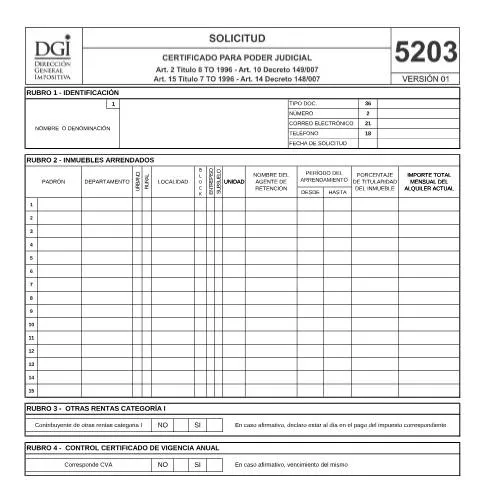 Vista previa del documento Formulario 5203: Clave para la Declaración de Arrendamientos — Trámites administrativos (CERFA n°5203)