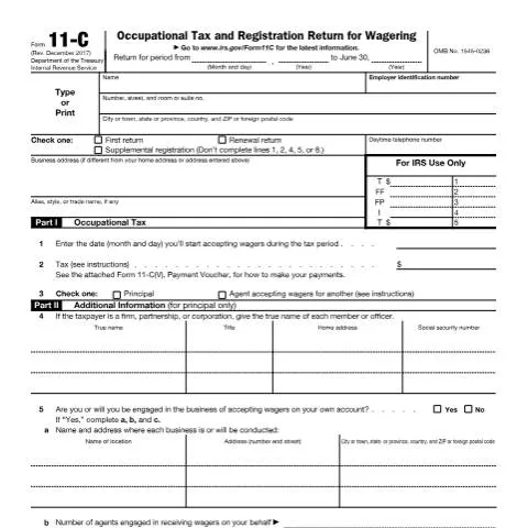 Document preview: Your Essential Guide to IRS Form 11-C for Wagering — Taxes (CERFA n°11C)