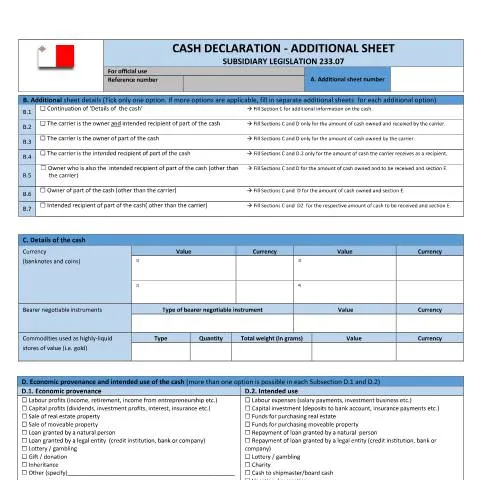 Document preview: Essential Guide to Cash Declaration for EU Travelers in Malta — Taxes (CERFA n°cash-declaration-form-additional-sheet-for-eu)