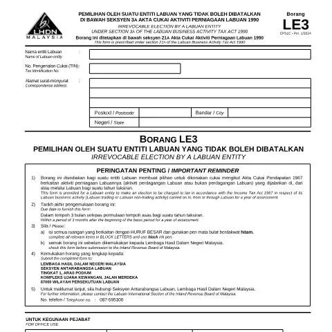 Document preview: Pentingnya Borang LE3 untuk Entiti Labuan dalam Cukai — Perniagaan & profesional