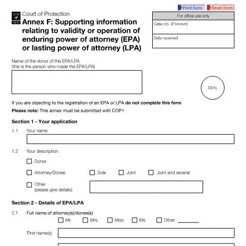 Document preview: Understanding Form COP1F: Supporting Evidence for Power of Attorney — Legal & justice