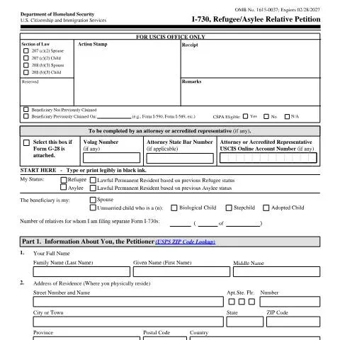 Document preview: Understanding USCIS Form I-730 for Refugees and Asylees — Immigration & visas (CERFA n°I-730)