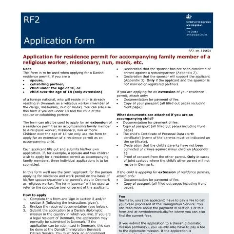 Document preview: Opholdstilladelse for familiemedlemmer til religiøse arbejdere med RF2 — Immigration & visa (CERFA n°RF2)